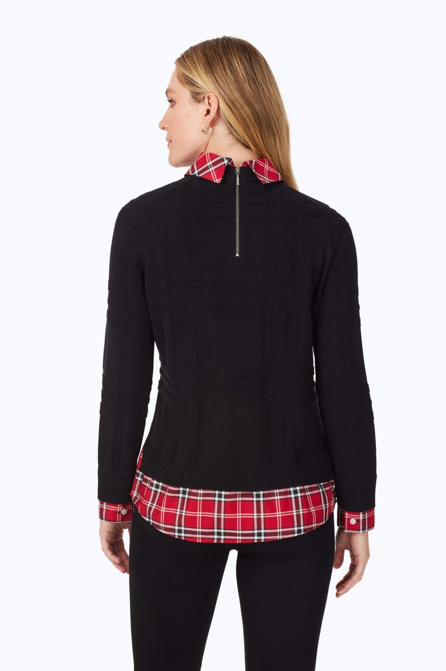 Women Foxcroft Sweaters | Layered Combo Tartan Sweater