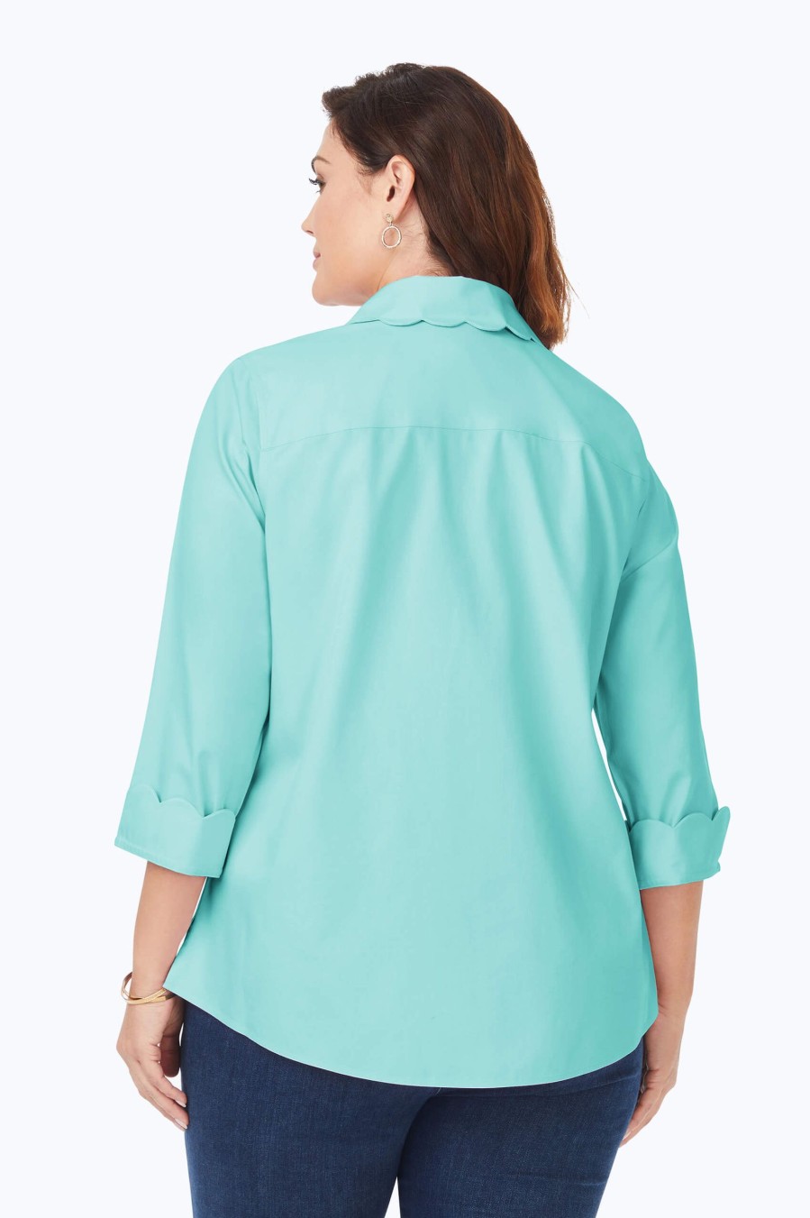 Women Foxcroft Tops | Gwen Plus Pinpoint Non-Iron Scallop Shirt