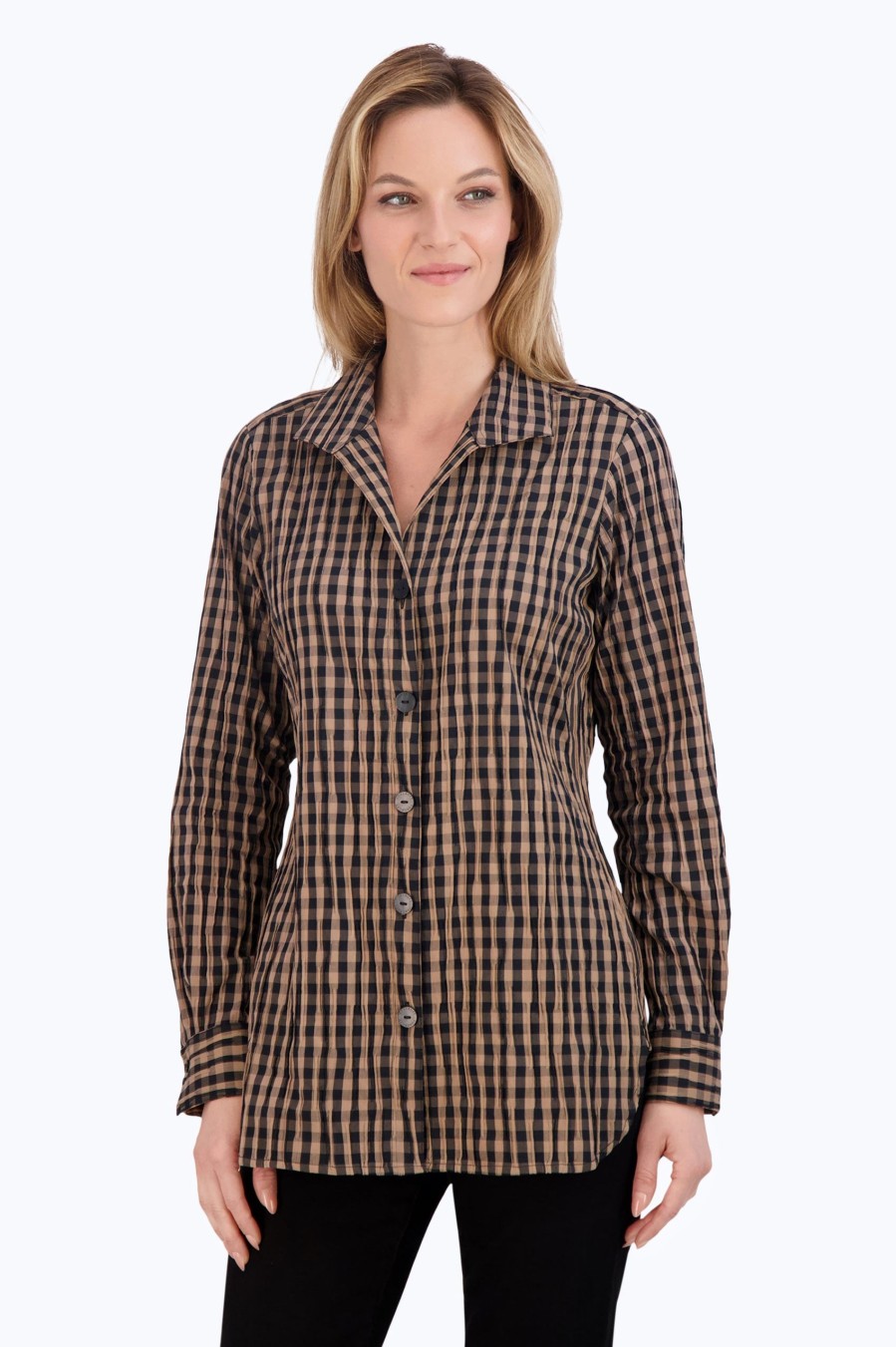 Women Foxcroft Tops | Pandora Crinkle Gingham Combo Tunic