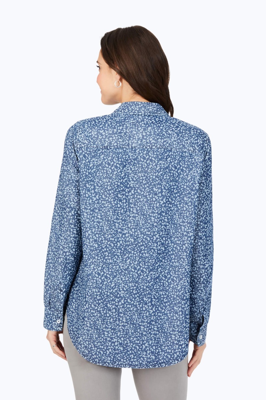 Women Foxcroft Tops | Haven Leopard Tencel Shirt Navy Leopard Tencel