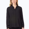 Women Foxcroft Tops | Ruffle Detail Metallic Stripe Shirt Black