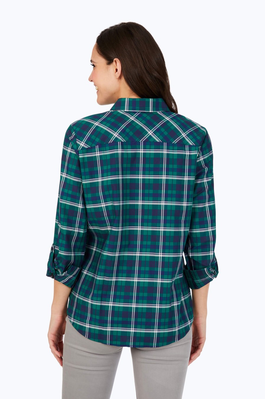 Women Foxcroft Tops | Zoey Non-Iron Blackwatch Plaid Shirt Navy Multi Blackwatch Plaid