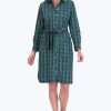 Women Foxcroft Dresses | Rocca No Iron Tartan Plaid Dress Navy/Green/Yellow Tartan