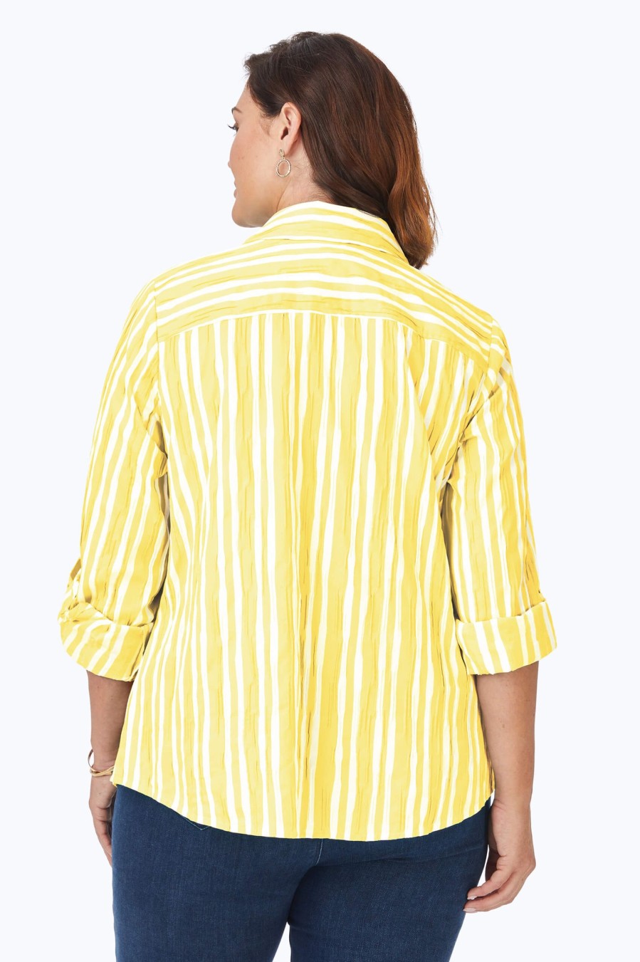 Women Foxcroft Tops | Hampton Plus Beach Stripe Crinkle Shirt