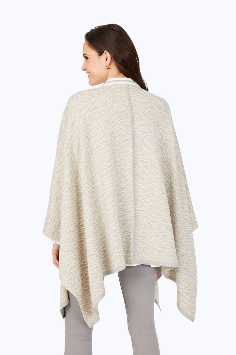 Women Foxcroft Sweaters | Ivory Animal Ruana Ivory Multi Animal Knit