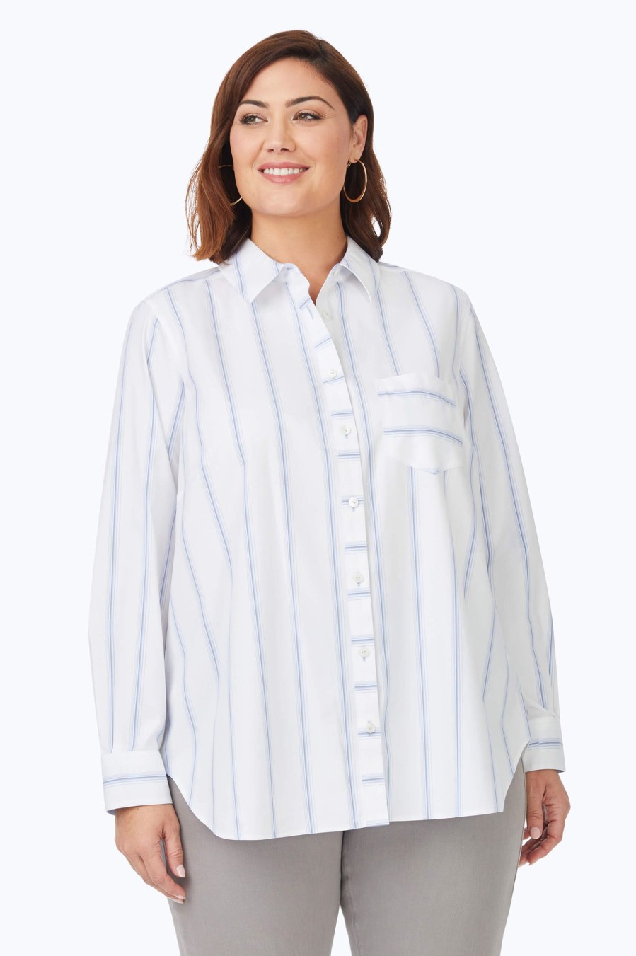 Women Foxcroft Tops | Boyfriend Plus Non-Iron Soho Stripe Tunic