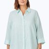 Women Foxcroft Tops | Harley Plus Easy Care Summer Stripe Linen Shirt