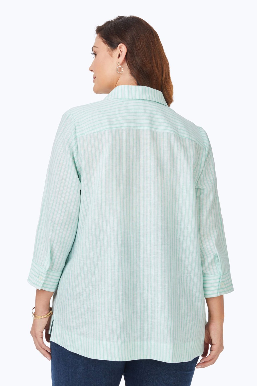 Women Foxcroft Tops | Harley Plus Easy Care Summer Stripe Linen Shirt