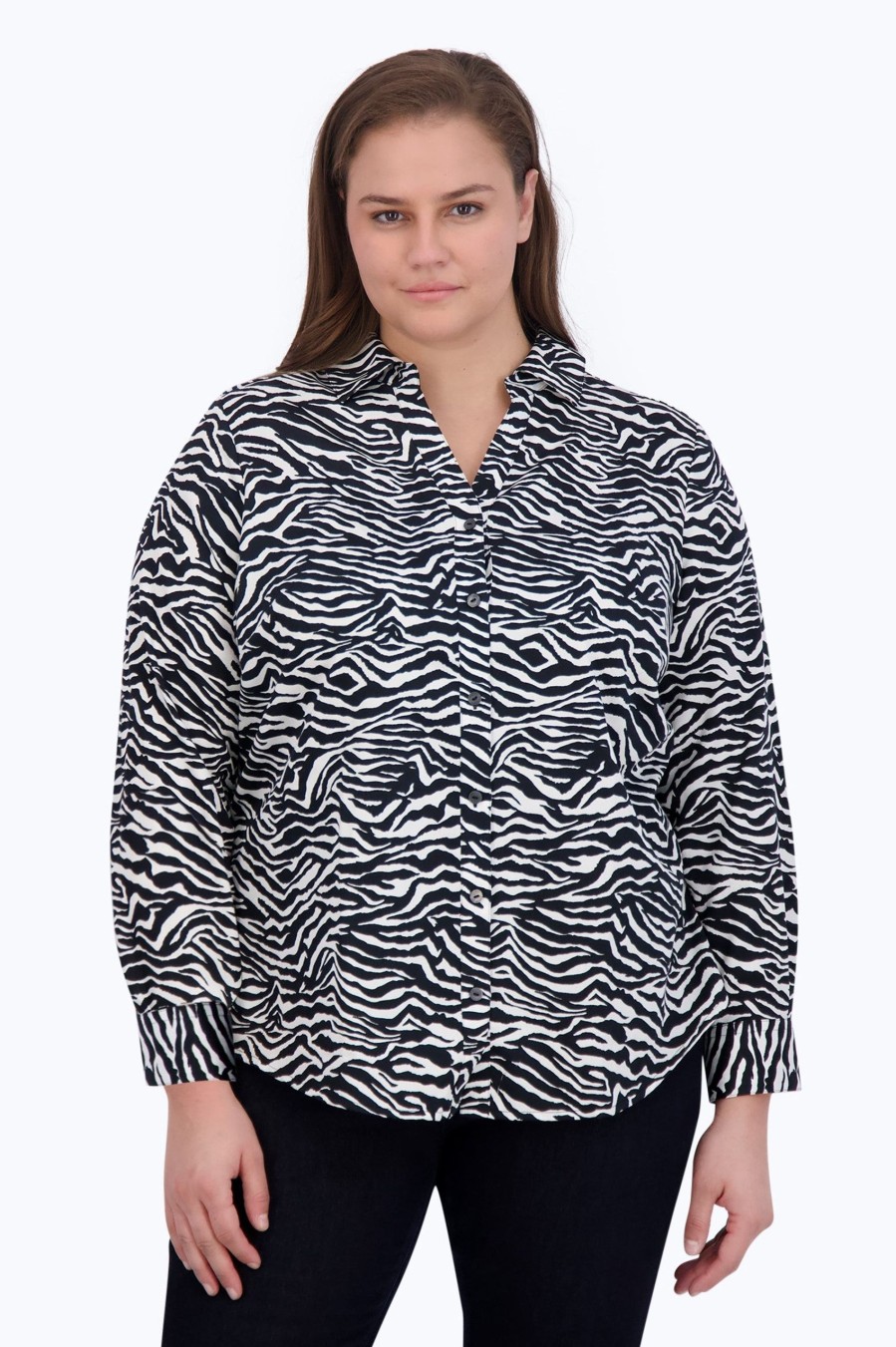 Women Foxcroft Tops | Mary Plus No Iron Zebra Print Shirt Black/White Zebra