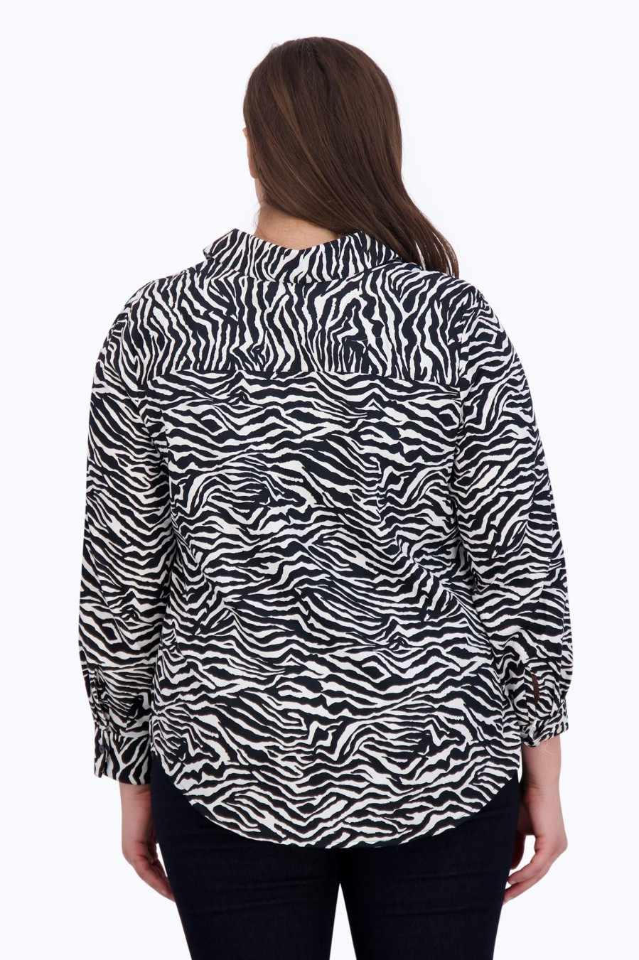 Women Foxcroft Tops | Mary Plus No Iron Zebra Print Shirt Black/White Zebra