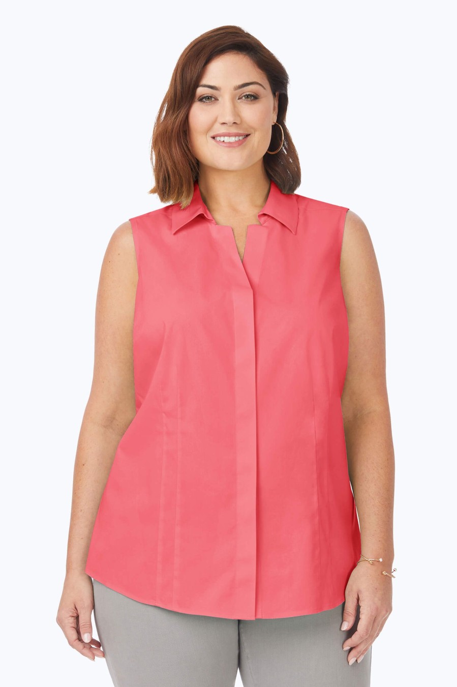 Women Foxcroft Tops | Taylor Plus Essential Stretch Non-Iron Sleeveless Shirt