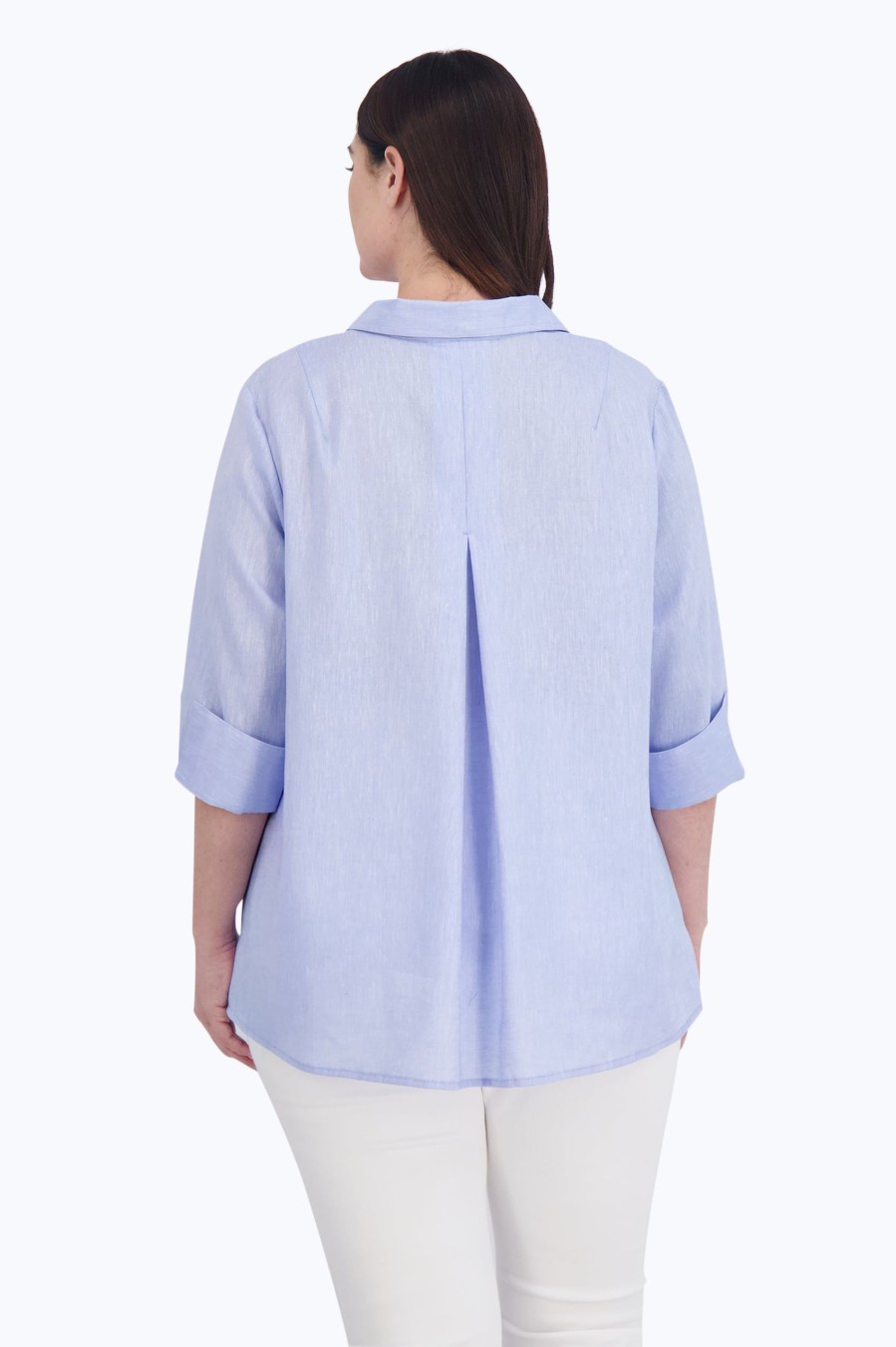 Women Foxcroft Tops | Agnes Plus Easy Care Solid Linen Popover Shirt