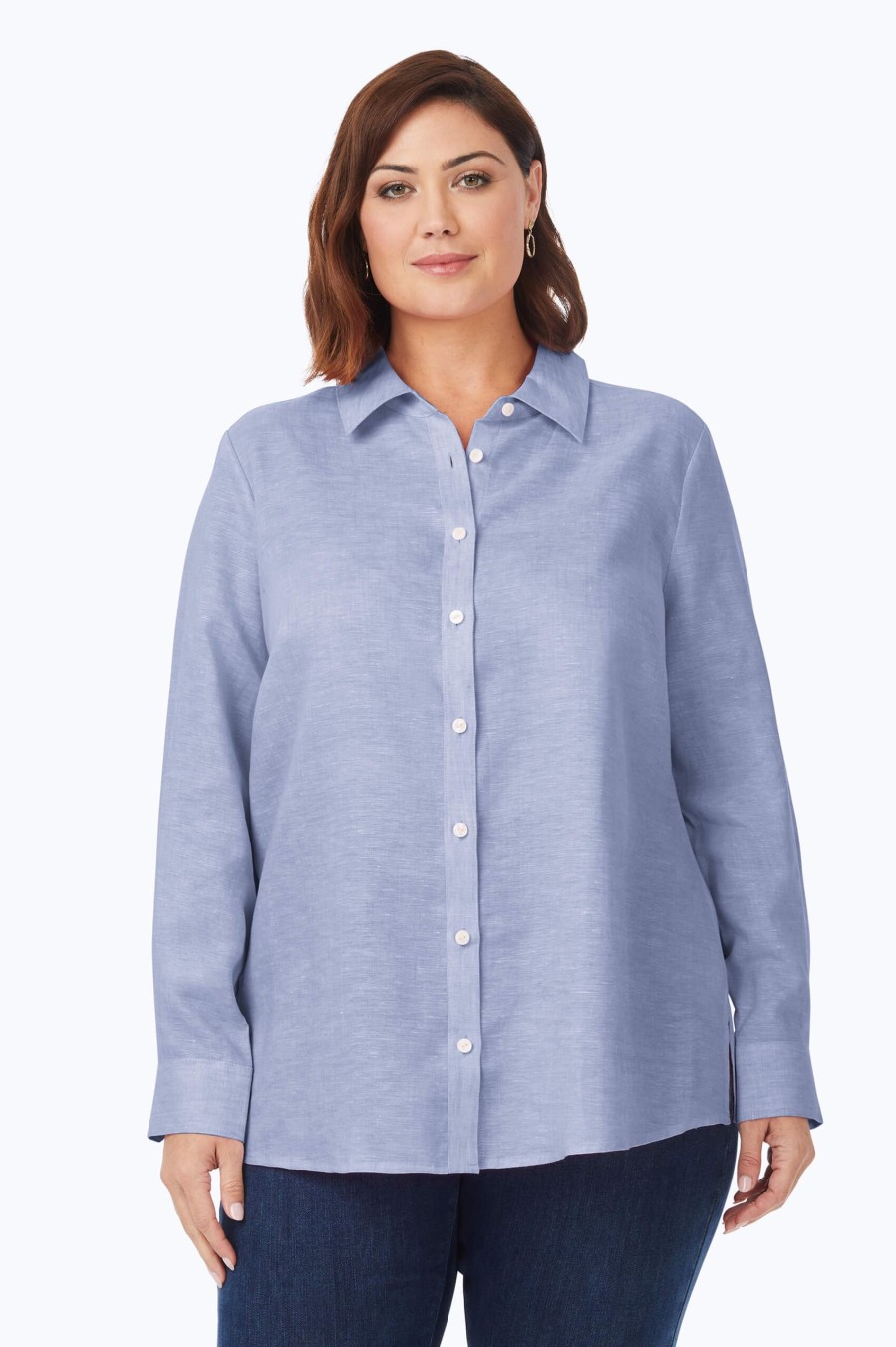 Women Foxcroft Tops | Journey Plus Easy Care Linen Shirt