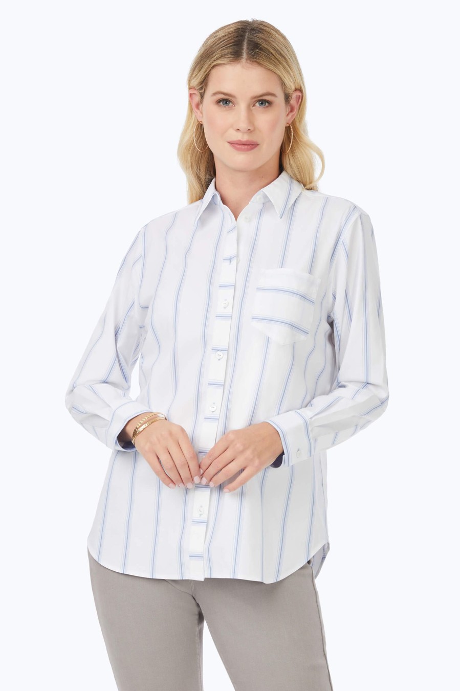 Women Foxcroft Tops | Boyfriend Non-Iron Soho Stripe Tunic