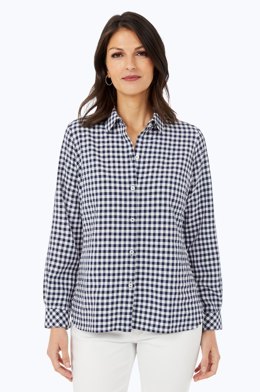 Women Foxcroft Tops | Harris Stretchy Check Shirt Navy Multi Stretchy Check