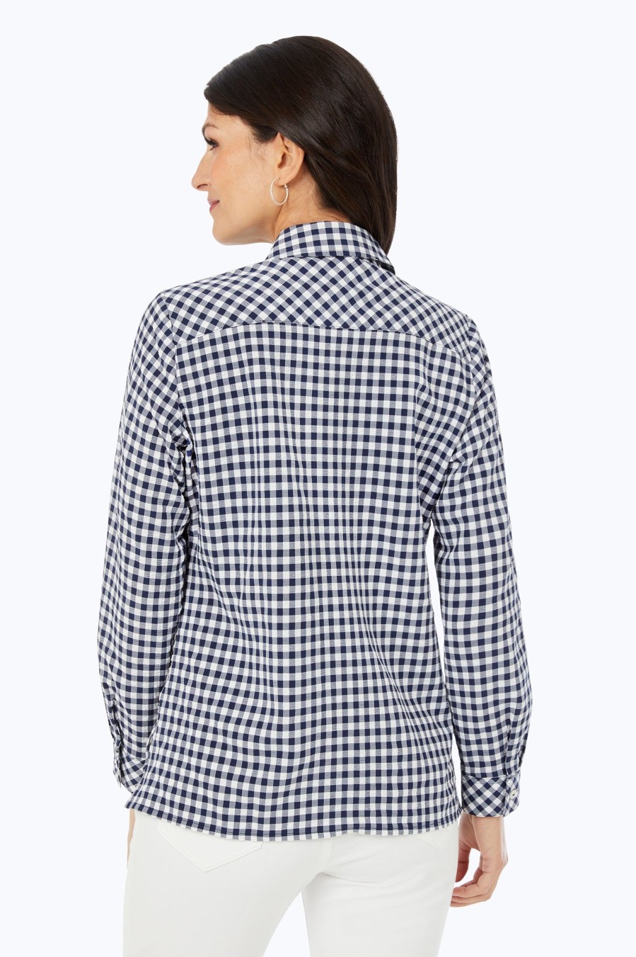 Women Foxcroft Tops | Harris Stretchy Check Shirt Navy Multi Stretchy Check