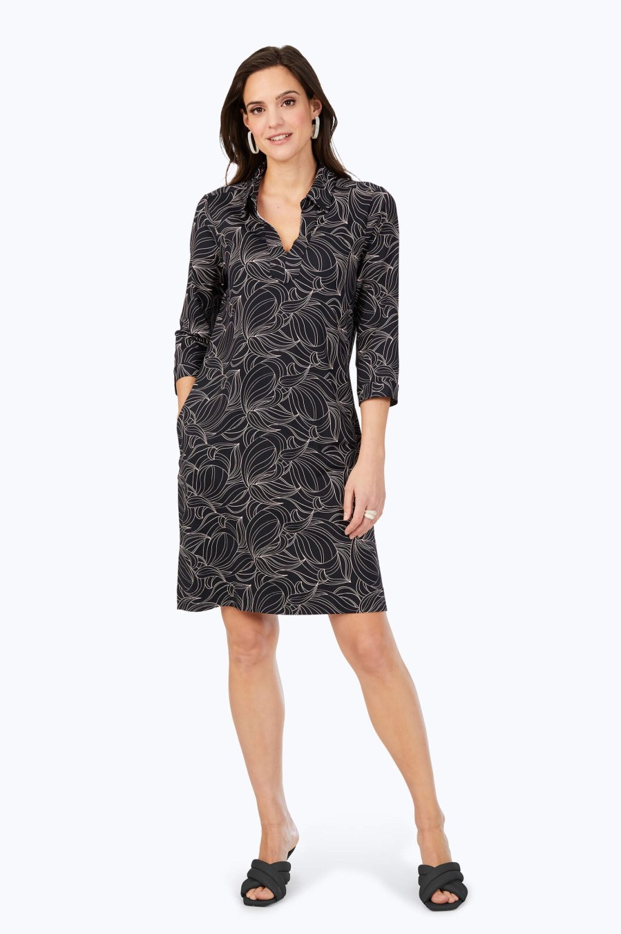 Women Foxcroft Dresses | Angel Swirling Slopes Jersey Dress Black Swirling Slopes