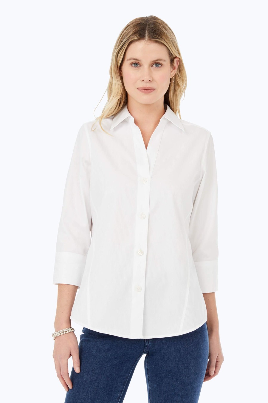 Women Foxcroft Tops | Paityn Non-Iron Dobby Stripe Shirt