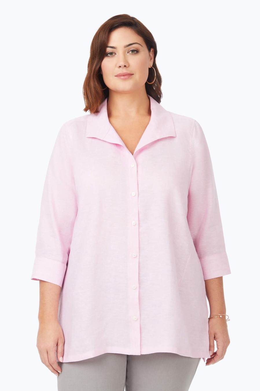 Women Foxcroft Tops | Stirling Plus Easy Care Linen Tunic