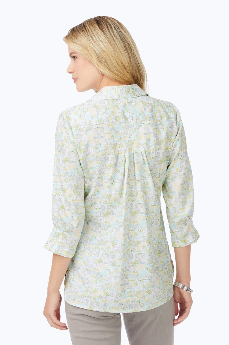 Women Foxcroft Tops | Meryl Non-Iron Coast To Coast Shirt Sea Mist Coast To Coast