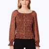 Women Foxcroft Tops | Smocked Wild Cheetah Blouse Black Wild Cheetah