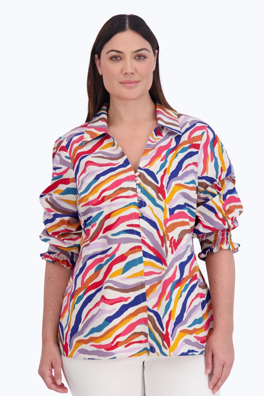 Women Foxcroft Tops | Alexis Plus No Iron Popover Colorful Zebra