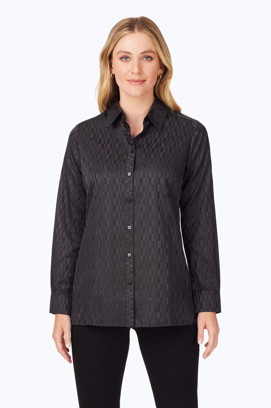 Women Foxcroft Tops | Journey Non-Iron Crystal Jacquard Shirt