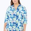 Women Foxcroft Tops | Mary Plus Oasis Floral Jersey Shirt Blue Breeze Oasis Floral