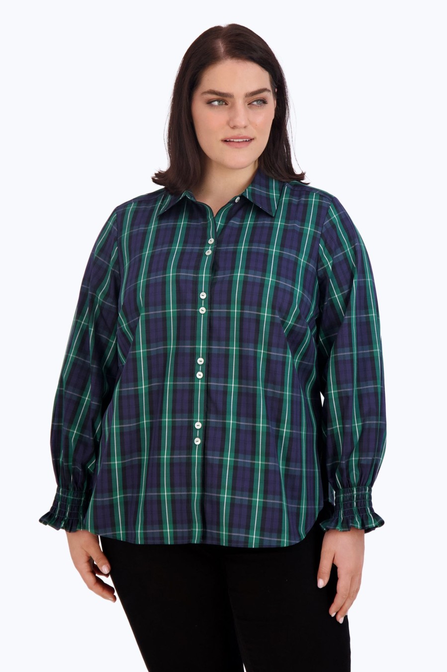 Women Foxcroft Tops | Olivia Plus No Iron Blackwatch Tartan Shirt Blackwatch Tartan Plaid