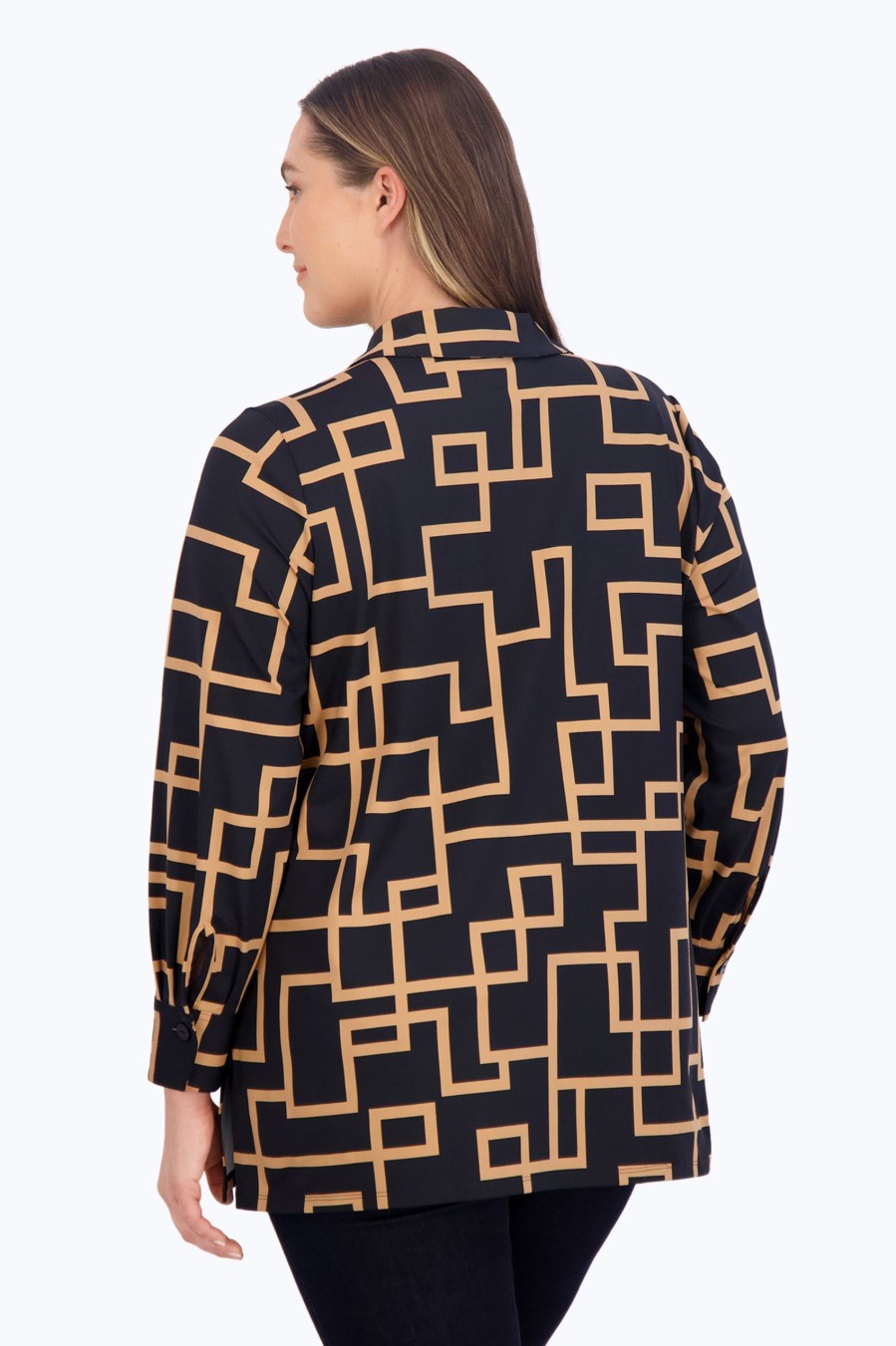 Women Foxcroft Tops | Pamela Plus Maze Jersey Tunic Black Maze Print