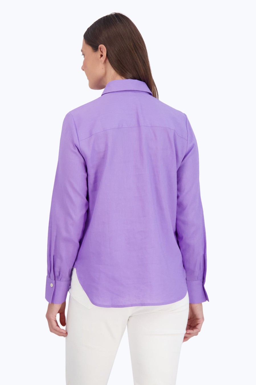 Women Foxcroft Tops | Meghan Easy Care Solid Linen Shirt