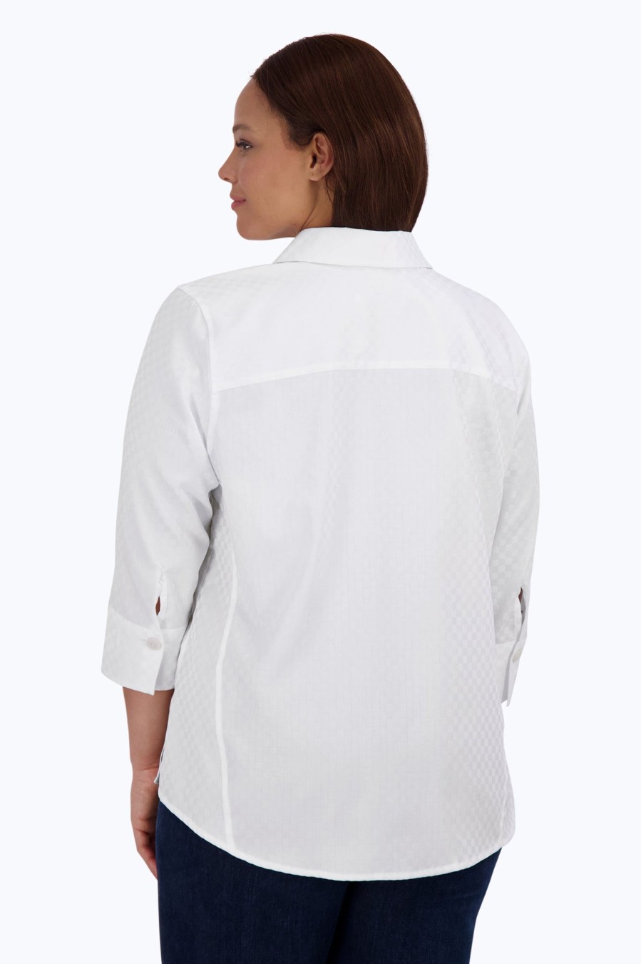 Women Foxcroft Tops | Paityn Plus No Iron Checker Jacquard Shirt White Checker Jacquard