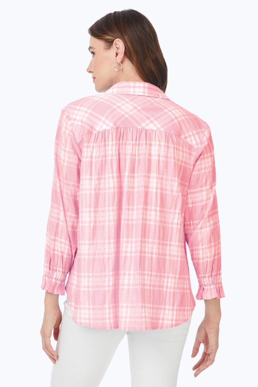 Women Foxcroft Tops | Caspian Puckered Spring Plaid Shirt