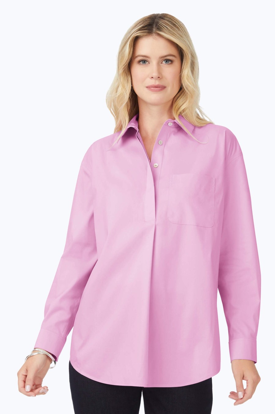 Women Foxcroft Tops | Lacey Stretch Non-Iron Pullover Tunic