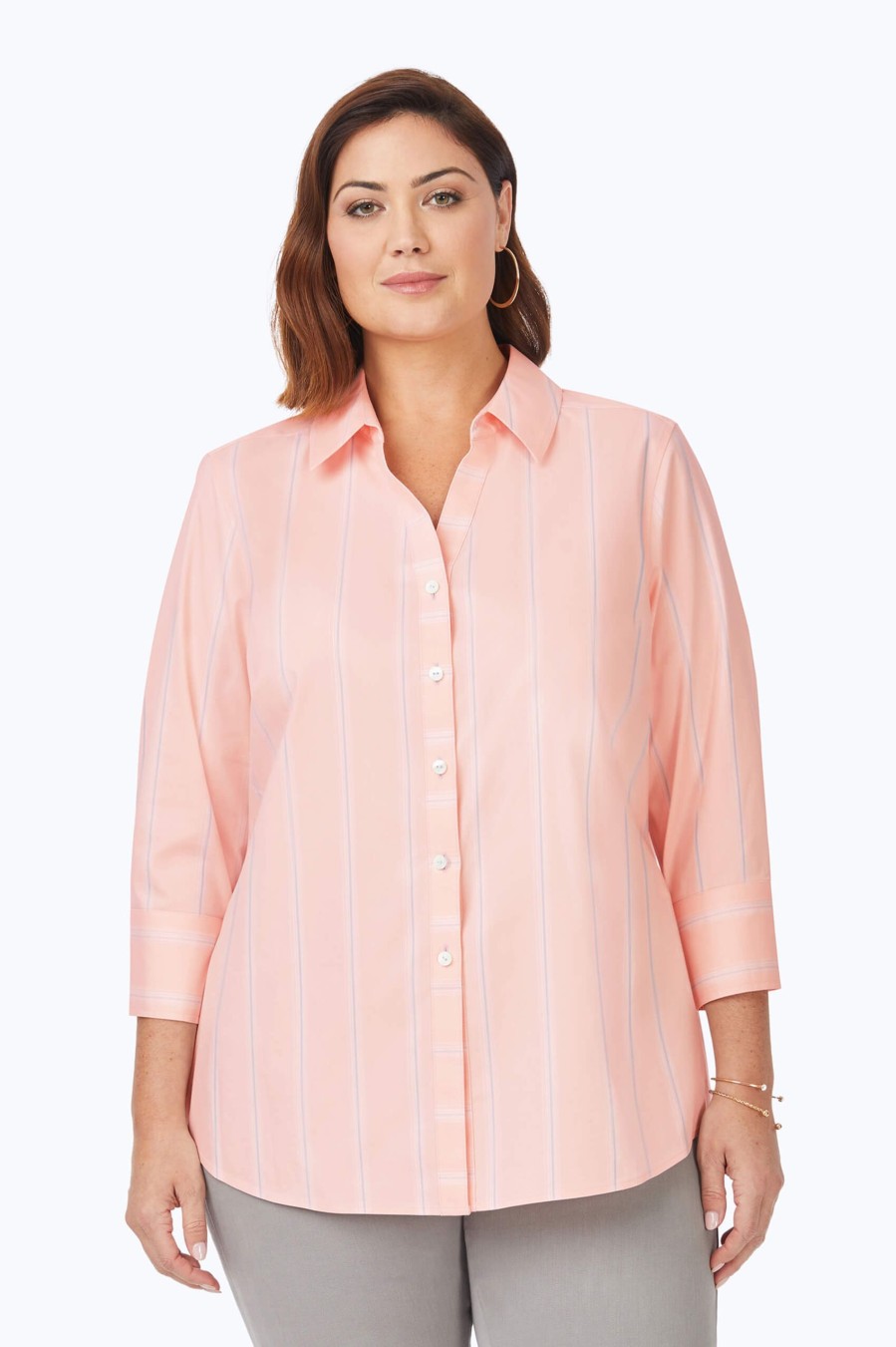 Women Foxcroft Tops | Mary Plus Non-Iron Soho Stripe Shirt