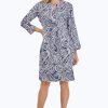 Women Foxcroft Dresses | Vena No Iron Navy Paisley Dress Navy/White Paisley