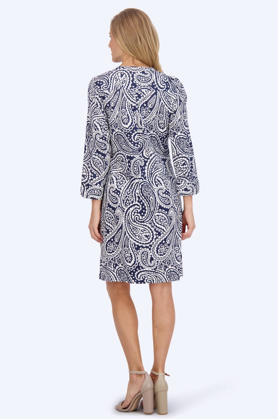 Women Foxcroft Dresses | Vena No Iron Navy Paisley Dress Navy/White Paisley