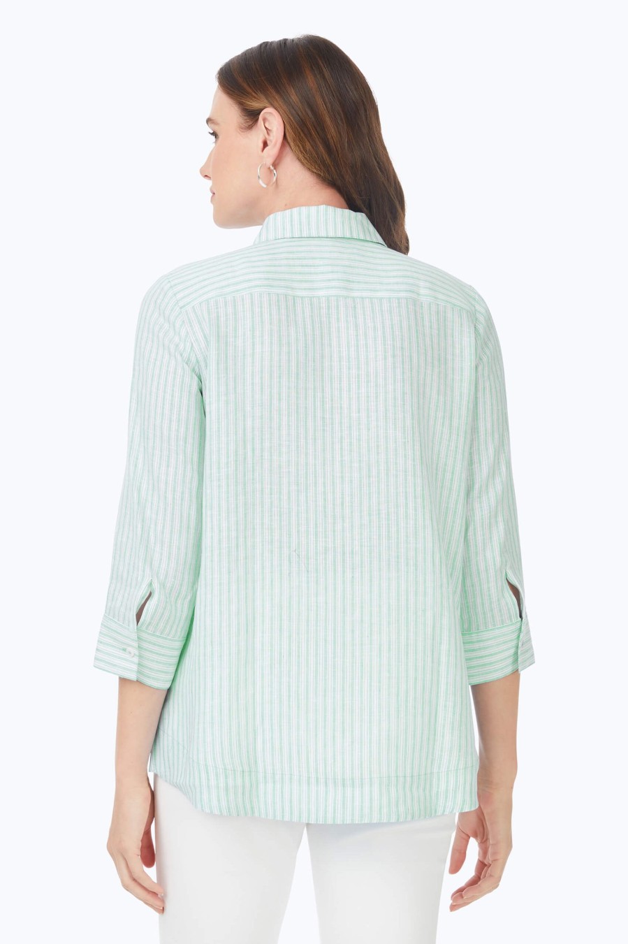 Women Foxcroft Tops | Harley Easy Care Summer Stripe Linen Shirt