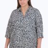 Women Foxcroft Tops | Sophia Plus No Iron Leopard Print Popover Black/Birch Mini Leopard