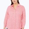 Women Foxcroft Tops | Ava Plus Non-Iron Garden Party Shirt Coral Sunset Garden Party