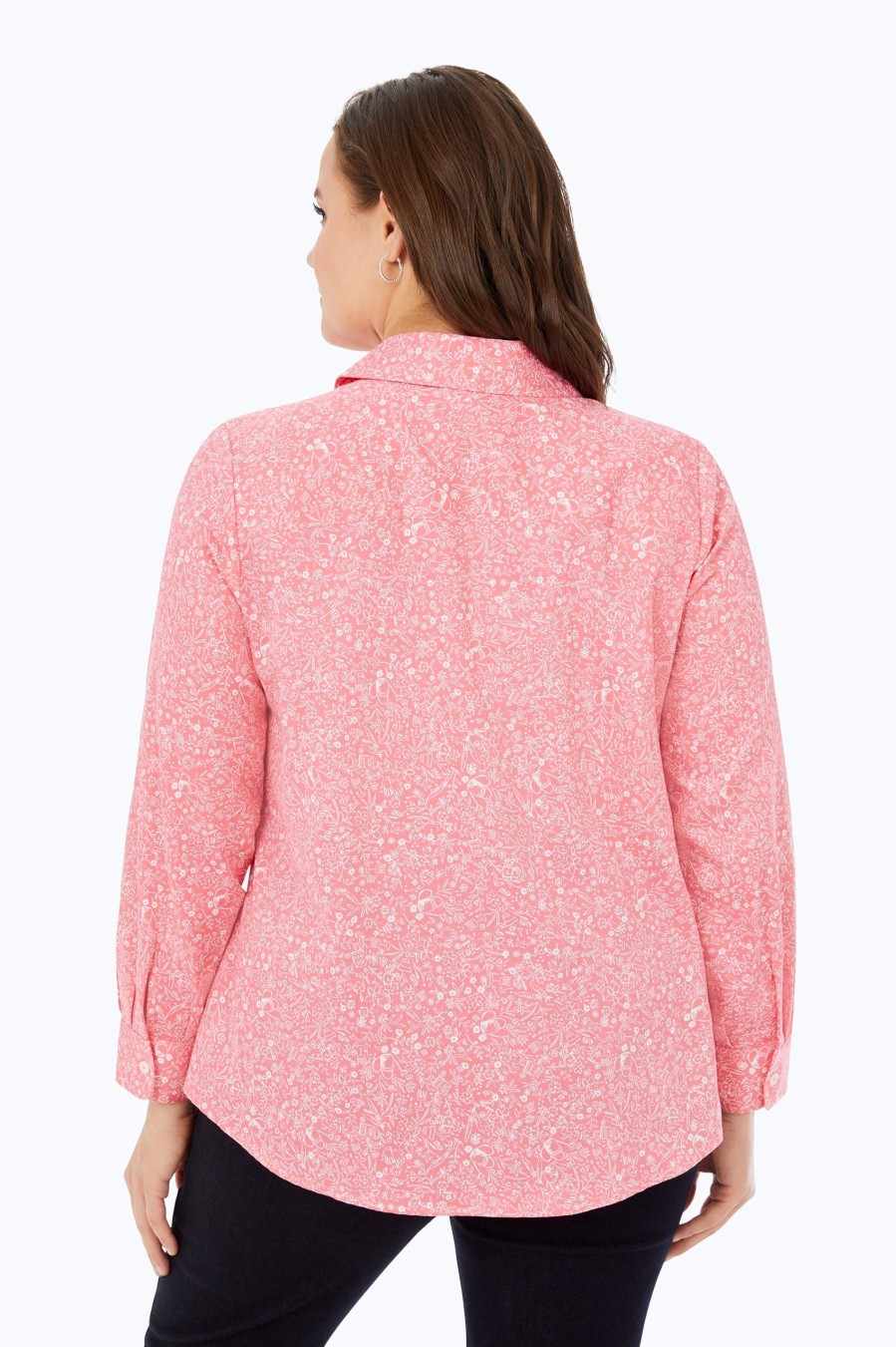 Women Foxcroft Tops | Ava Plus Non-Iron Garden Party Shirt Coral Sunset Garden Party