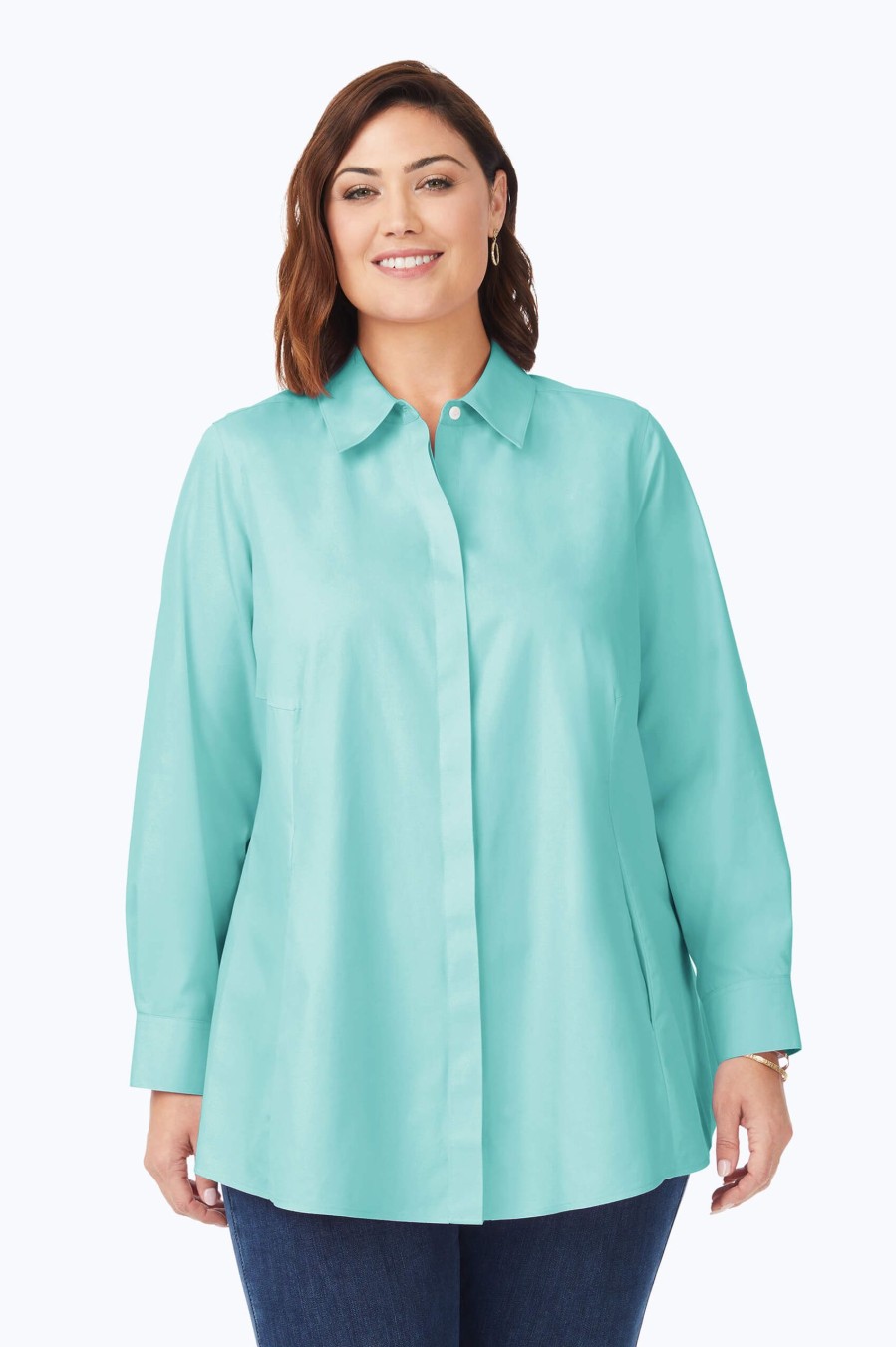 Women Foxcroft Tops | Cici Plus Pinpoint Non-Iron Tunic