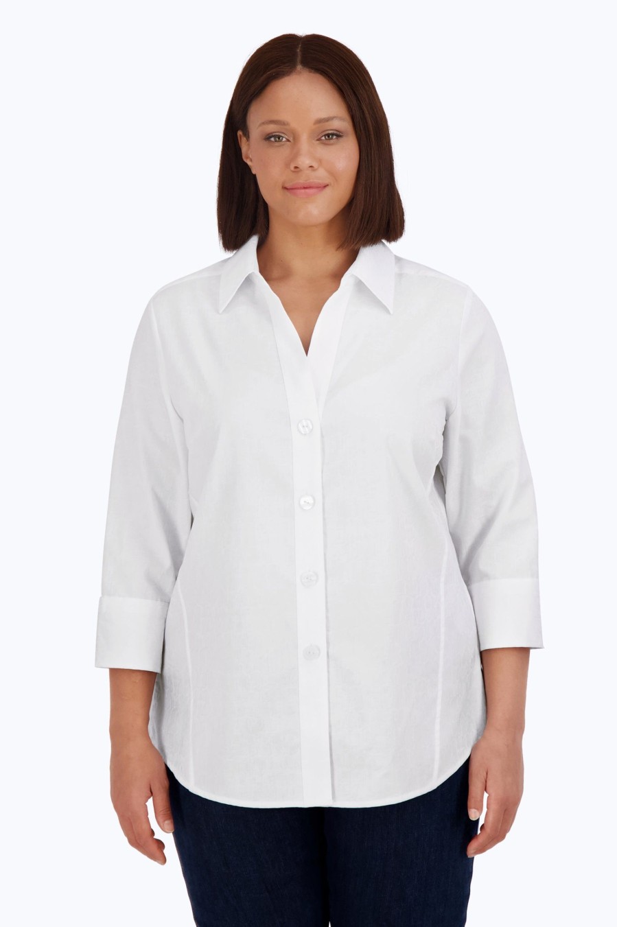 Women Foxcroft Tops | Paityn Plus Non-Iron Croc Jacquard Shirt