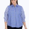 Women Foxcroft Tops | Olivia Plus No Iron Gingham Stripe Combo Shirt Cornflower Blue/White Multi