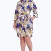 Women Foxcroft Dresses | Rocca Plus Easy Care Linen Paisley Dress Blue/White Retro Paisley