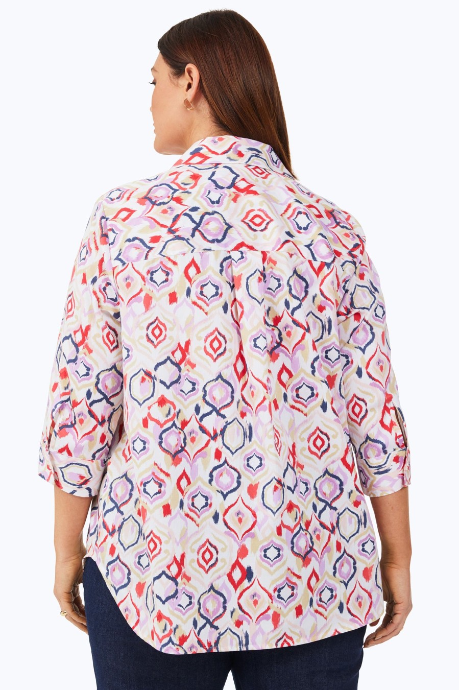 Women Foxcroft Tops | Boyfriend Plus Non-Iron Tunic Summer Ikat