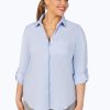 Women Foxcroft Tops | Charlie Plus Pinpoint Non-Iron Roll Tab Shirt