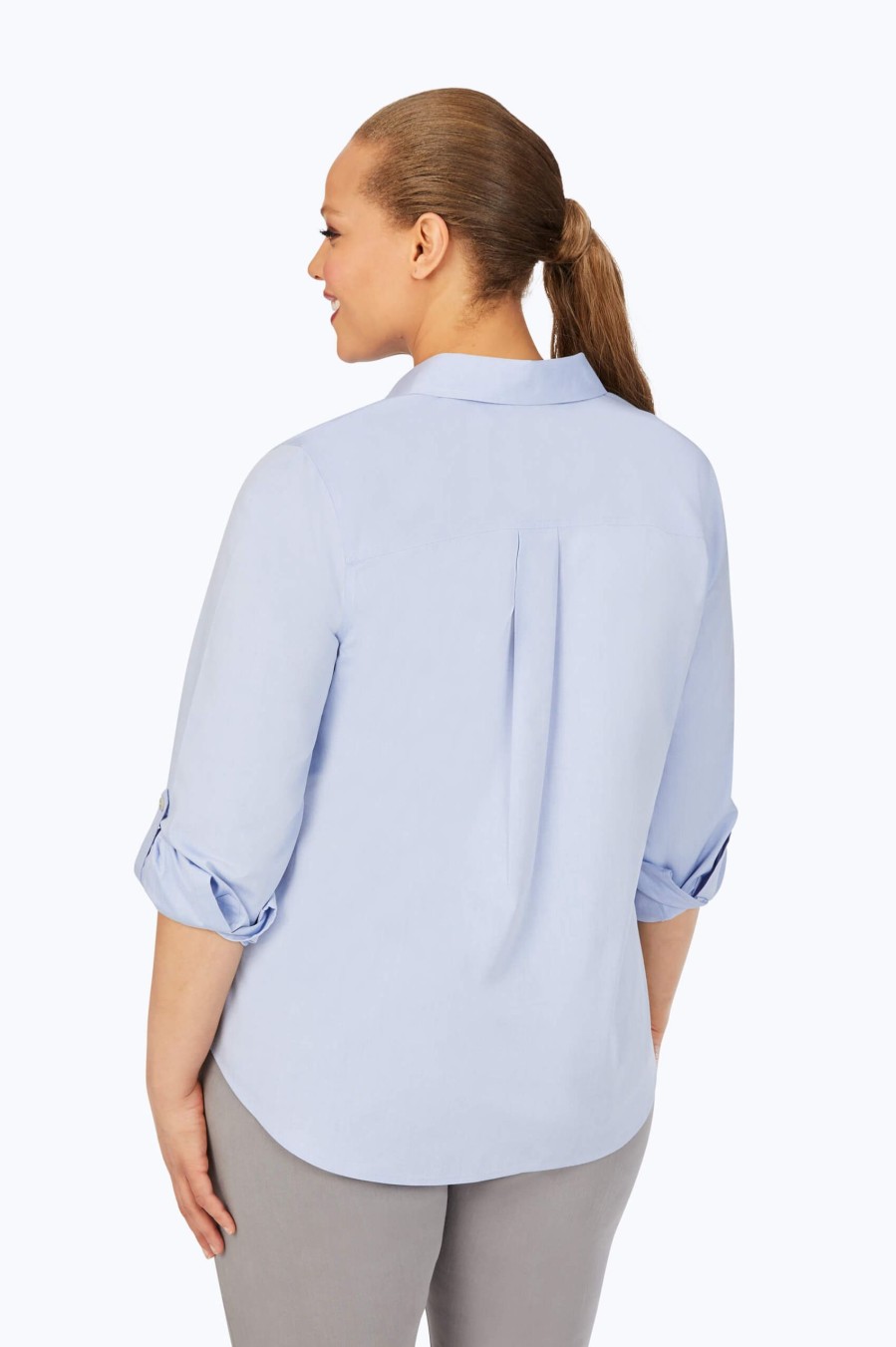 Women Foxcroft Tops | Charlie Plus Pinpoint Non-Iron Roll Tab Shirt