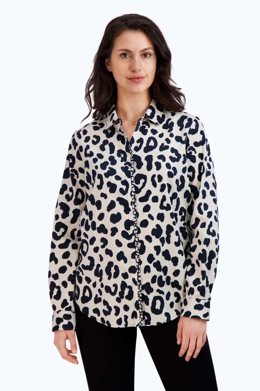 Women Foxcroft Tops | Charlie No Iron Cheetah Shirt Black Cheetah