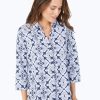 Women Foxcroft Tops | Mary Floral Geo Jersey Shirt Soft Indigo Floral Geo